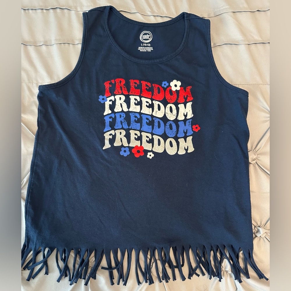 Wonder Nation Navy Freedom Fringe Tank Top